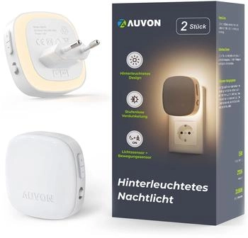 Auvon 2 Nachtlichter f&uuml;r die Steckdose mit Bewegungssensor und D&auml;mmerungssensor