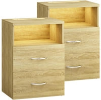 CASARIA&reg; Nachttisch 2er Set mit Schubladen & Beleuchtung Eiche