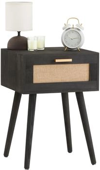 Caro Möbel Nachttisch KIRAN in schwarz mit 1 Schublade imBoho Style und Jute Geflecht Beistelltisch aus Paulownia Holz