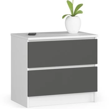 Akord Furniture Factory Nachttisch K60 Weiß mit 2 Schubladen Front Graphitgrau B60 x H55 x T40 cm