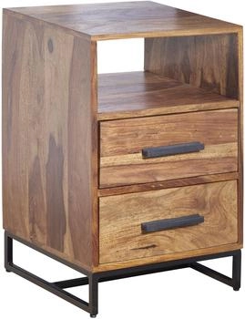 Wohnling Nachttisch Sheesham Massivholz / Metall 40x35x66 cm Boxspringbett Design mit 2 Schubladen Industrial mit Stauraum