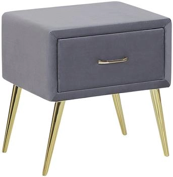 Beliani Nachttisch Grau Samt 38 x 46 x 49 cm mit Metallgestell Gold 1 Schublade Rechteckig Aufbewahrung Modern Glamourös Möbel für Schlafzimmer Flur