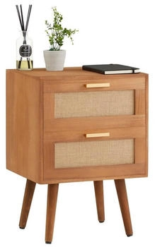 Caro Möbel Nachttisch WAMAN mit 2 Schubladen aus Paulownia Holz und Jute Geflecht im Retro Design in braun Boho