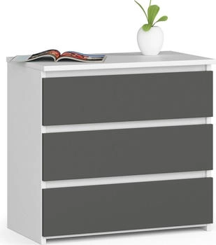 Akord Furniture Factory Nachttisch CL3 Weiß mit 3 Schubladen Front Graphitgrau B60 x H57 x T35 cm