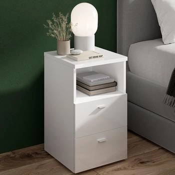 Lomado Nachttisch in Hochglanz weiß CERNA-10 auch für Boxspringbetten geeignet B/H/T ca. 35/61,5/39,9 cm