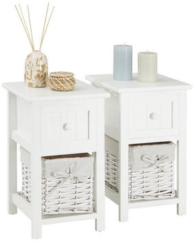Caro Möbel 2er Set MESSINA aus Holz in weiß im Boho Style Kommode mit 1 Schublade und 1 Korb aus Massivholz Vintage Stil