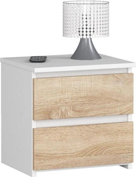 Akord Furniture Factory Nachttisch CL2 Weiß mit 2 Schubladen Front Sonoma-Eiche B40 x H40 x T35 cm