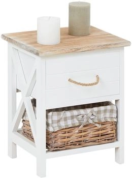 Caro Möbel Nachttisch PERUGIA in weiß Shabby Chic Vintage Look mit Schublade und Korb