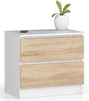 Akord Furniture Factory Nachttisch K60 Weiß mit 2 Schubladen Front Sonoma-Eiche B60 x H55 x T40 cm