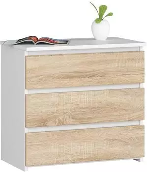 Akord Furniture Factory Nachttisch CL3 Weiß mit 3 Schubladen Front Sonoma-Eiche B60 x H57 x T35 cm