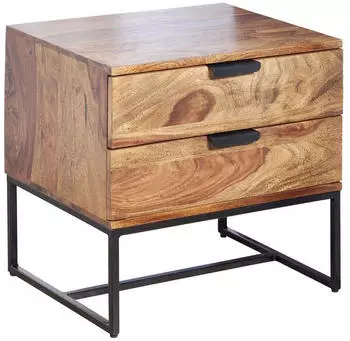 Wohnling Nachttisch Sheesham Massivholz / Metall 50x40x51 cm Boxspringbett Design mit 2 Schubladen Industrial mit Stauraum