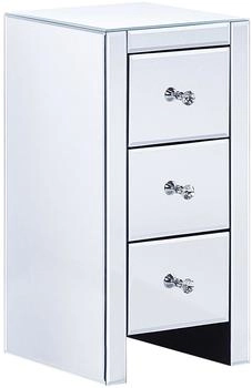 Beliani Nachttisch Silber Glas MDF Platte 60 x 30 x 30 cm Glamourös Dekorativ Geräumige Schubladen Schlafzimmer