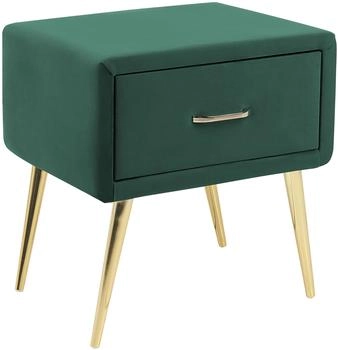 Beliani Nachttisch Grün Samt 38 x 46 x 49 cm mit Metallgestell Gold 1 Schublade Rechteckig Aufbewahrung Modern Glamourös Möbel für Schlafzimmer Flur
