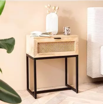 Finebuy Nachttisch Boxspringbett Holz 50x60x30 cm Wiener Geflecht