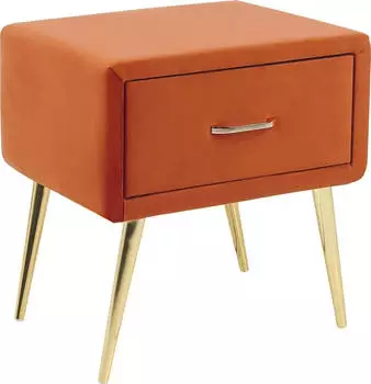 Beliani Nachttisch Orange Samt 38 x 46 x 49 cm mit Metallgestell Gold 1 Schublade Rechteckig Aufbewahrung Modern Glamourös Möbel für Schlafzimmer Flur