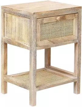 Beliani Nachttisch Helles Holz aus Rattan u. Paulowniaholz mit Schublade für Schlafzimmer Boho Modern Natur Rustikal