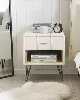 Beliani Nachttisch Weiß Kunstleder mit Schublade und Fach Modern Minimalistisch Glamour Look Schlafzimmer