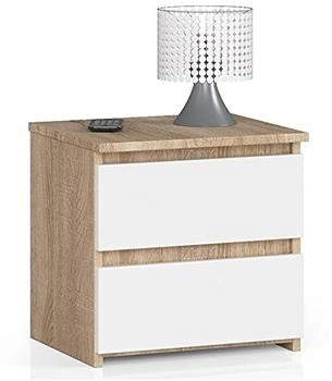 Akord Furniture Factory Nachttisch CL2 Sonoma-Eiche mit 2 Schubladen Front Weiß B40 x H40 x T35 cm