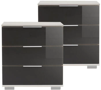 Lomado Schlafzimmer 2er Set Nachttisch auch für Boxspringbetten in weiß mit grauem Glas ELSTRA-43 B/H/T ca. 52/58/38 cm