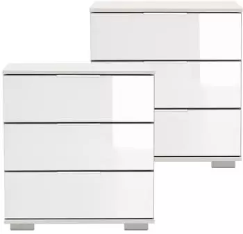 Lomado Schlafzimmer 2er Set Nachttisch auch für Boxspringbetten in weiß mit weißem Glas ELSTRA-43 B/H/T ca. 52/58/38 cm