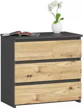 Akord Furniture Factory Nachttisch CL3 Graphitgrau 3 Schubladen Front Eiche Artisan B60xH57xT35 cm