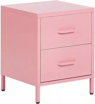 Beliani Nachttisch Rosa Metall mit 2 Schubladen und 2 Griffen Wohnzimmer Schlafzimmer Kinderzimmer Jugendzimmer Flur