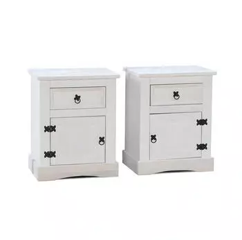 ebuy24 New Mexico Nachttisch 2er-Set, Wei&szlig;/Gewachst, 53x66cm, 1 Schublade, 1 T&uuml;r (24-4024)