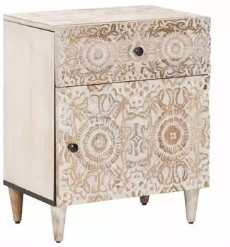 vidaXL Nachttisch mit Schublade Massivholz Mango Wei&szlig; 50x33x60cm