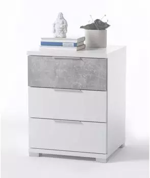 Pol Power NELLI Nachtkommode 3 Schubladen Wei&szlig;/Beton (38-141-H1)