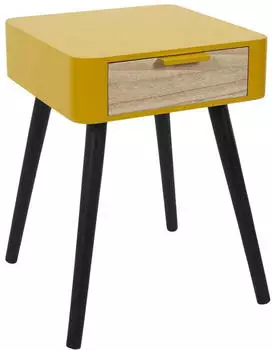 HowHomely Wendy Nachttisch mit Schublade, Holzoptik, gelb, 40x35x48cm (HH-HD7337)