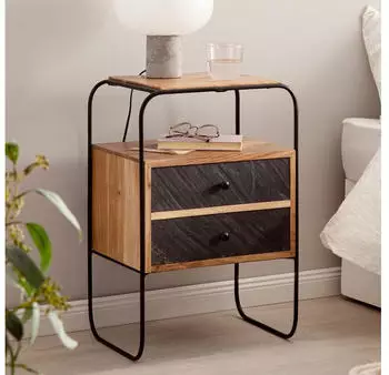 Finebuy Nachtkommode Massivholz Steinoptik Braun 40x60x30cm (FB55691)