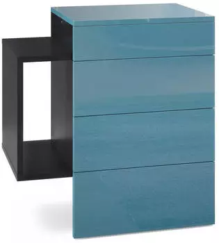 Vladon Queens Nachttischschrank h&auml;ngend 2 Schubladen Schwarz matt/Petrol Hochglanz (60x63x36cm)