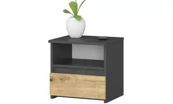 Akord Furniture Factory Nachttisch Carla mit Schublade, Graphit/Eiche Artisan, 40x40x35cm (CL1)
