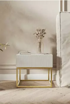 Selsey Veldio Nachttisch mit Schublade, wei&szlig;, goldene Metallbeine, 50cm