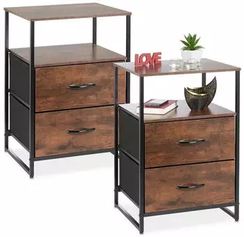Relaxdays Nachttisch Industrial 2er Set, Holzwerkstoff/Metall, dunkelbraun, 45x70x42.5cm