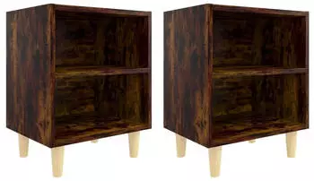 vidaXL Nachttisch 2er-Set Massivholz-Beine R&auml;uchereiche 40x30x50cm (813099)