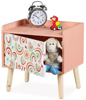 Relaxdays Kinder-Nachttisch mit Staufach, rosa/wei&szlig;/hellbraun, 40x30x41cm