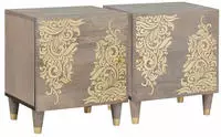 vidaXL Nachttisch mit T&uuml;r 2 pcs Grau 40 x 33 x 46 cm Massivholz Mango