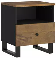 The Living Store Nachttisch Massivholz Mango & Holzwerkstoff - Industrieller...