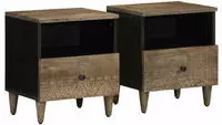 vidaXL Nachttische 2 St&uuml;ck Hellgrau 40x33x46 cm Massivholz Mango