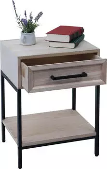 Mendler Nachttisch MCW-N91 Kommode Beistelltisch Schrank Schublade Shabby-Look Paulownia Holz 59x43x36cm natur