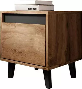 Mirjan24 2x Stück Nord Modern Nachttisch Schrank Schlafzimmer Kollektion (Farbe: Wotan / Anthrazit)
