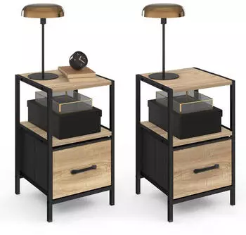 IDMarket Utah Nachttisch 2er-Set, 1 Schublade & 1 Nische, Industrial Design (9659)