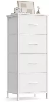 Songmics BELLAH Kommode 4 Stoffschubladen, Stahlrahmen, Wei&szlig; (LGS314WH01)