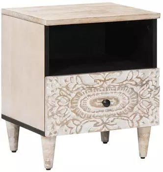 vidaXL Nachttisch mit Schubladen Wei&szlig; Massivholz Mango 40x33x46cm