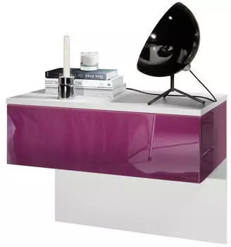Vladon Sleep Nachttischschrank mit Schublade, Wandmontage, Wei&szlig; matt/Brombeer Hochglanz (60x46x35cm)