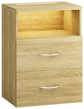 Casaria Nachttisch Touch LED dimmbar 2 Schubladen Eiche 40x28x55cm