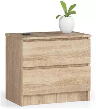 Akord Furniture Factory Akord K60 Nachttisch 2 Schubladen, Sonoma Eiche, 60x40x55cm (K60)