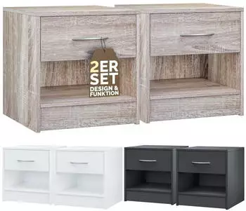 Casaria Nachttisch 2er Set Eiche mit Schublade & Ablagefach 41x39x28cm (109668)