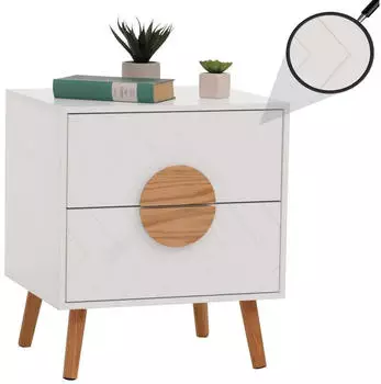 MCW MCW-N89 Nachttisch Fischgr&auml;tenmuster Melamin, 55x48x40cm, wei&szlig; (94828)